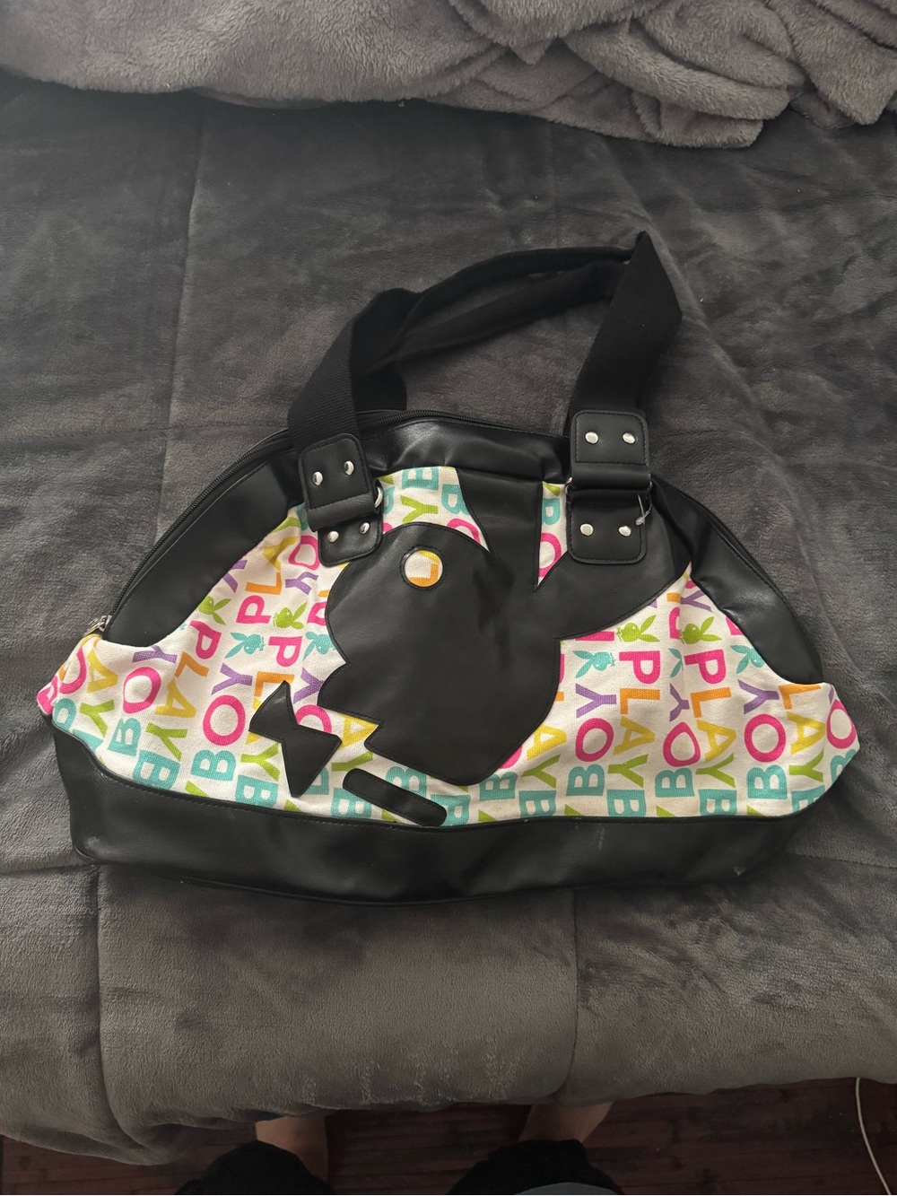 PLAYBOY Black Accent Multicolor Logo Shoulder Bag